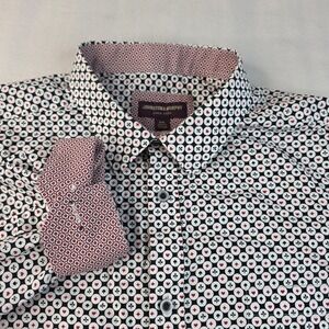 Johnston & Murphy Shirt Mens XXL White Card Print Cotton Long Sleeve Button
